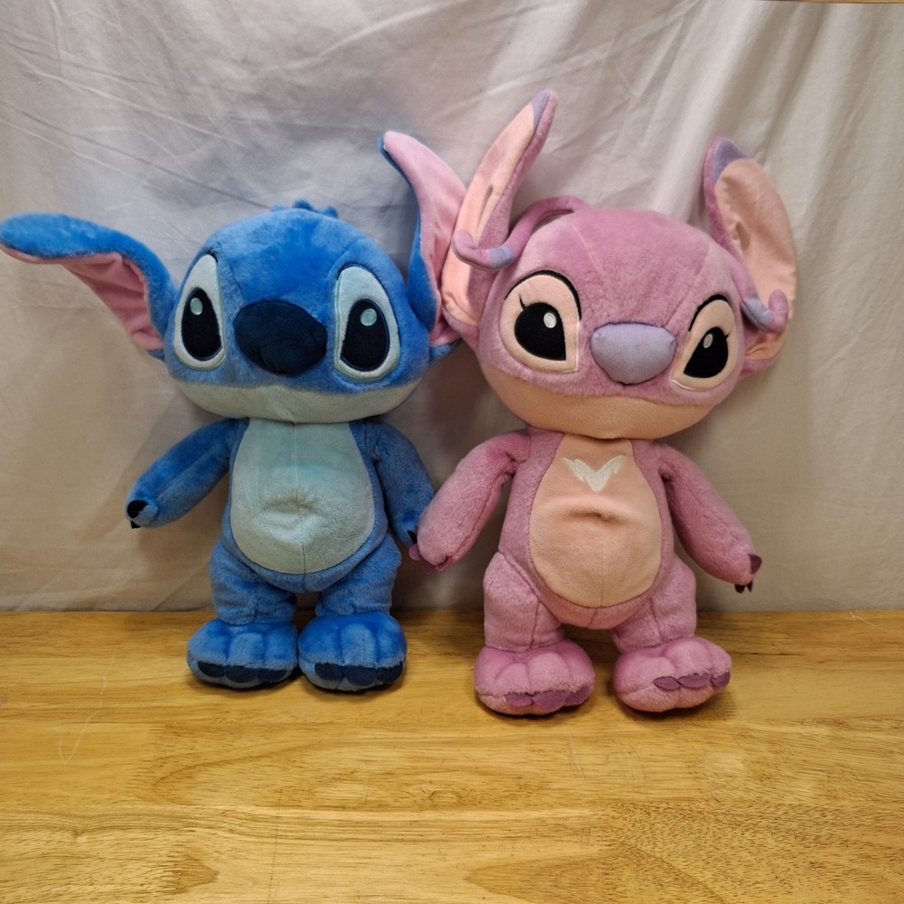 Disney Baby Plush Set 13" Blue Pink Stitch and Angel Stuffed Animal Toys